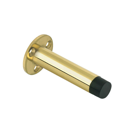 DOOR STOP CYLINDER Stopper Doorstop with Rose Wall CHROME BRASS 75mm Projection
