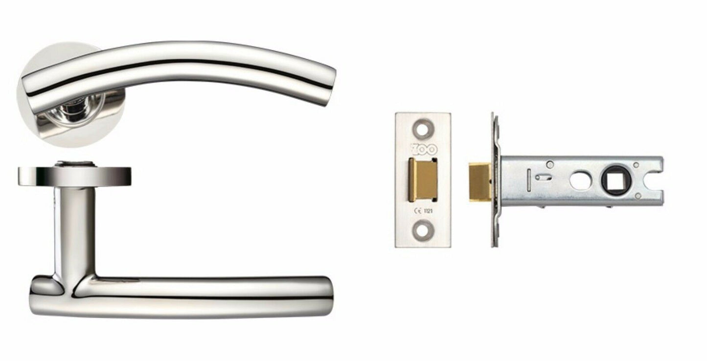 Satin Stainless Steel Arched Door Handle Tubular Latch Pack For 45mm Think Door