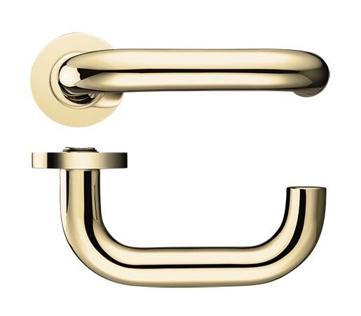 FB030 -  Fire Rated 19mm Polished Brass Safely Lever Door Handle On Rose