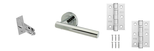 Petra Internal Chrome Door Handle Packs - Latch Lock Bathroom Door Handle Packs