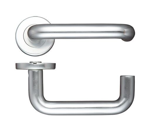 Stainless Steel Lever Door Handle on Rose 19mm Round Bar Safety Lever