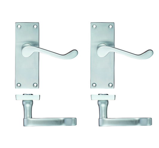 PR022 - Pair Of Satin Chrome Victorian Scroll Lever On Backplate Door Handle