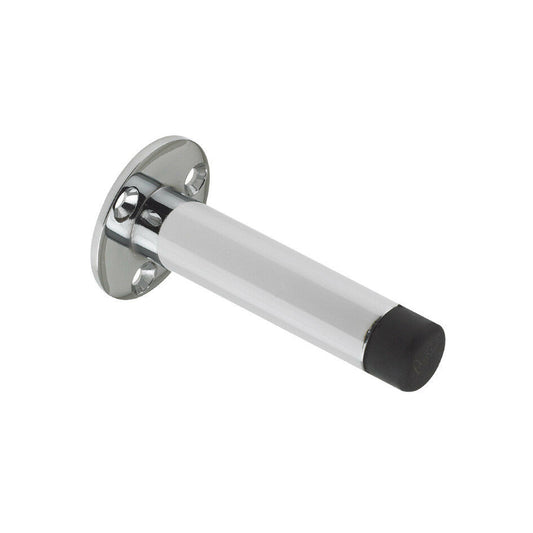 DOOR STOP CYLINDER Stopper Doorstop with Rose Wall CHROME BRASS 75mm Projection
