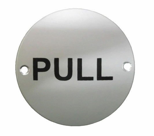 Door Sign Round Disc Pull Plate Plaque 75mm Diameter Satin Stainless Steel