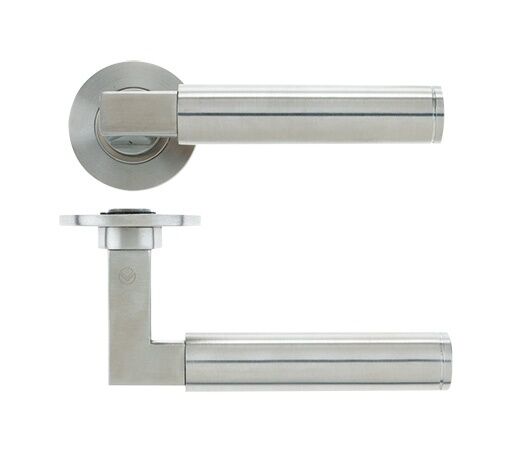 VS110 - Designer Satin Stainless Steel Fire Rated Door Handle Lever On Rose