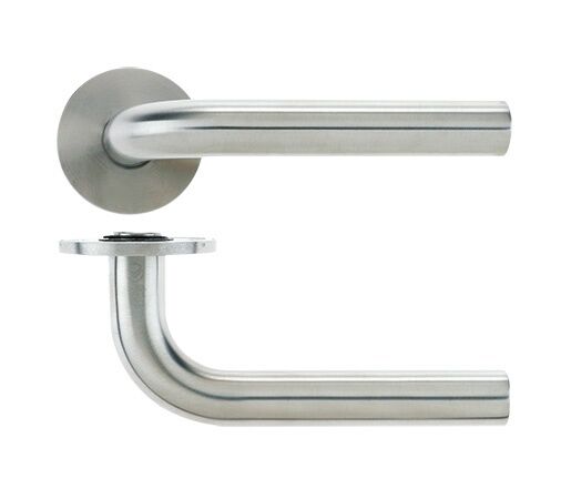 VS020 - Fire Rated 19mm Satin Stainless Steel Radius Door Handle Lever On Rose