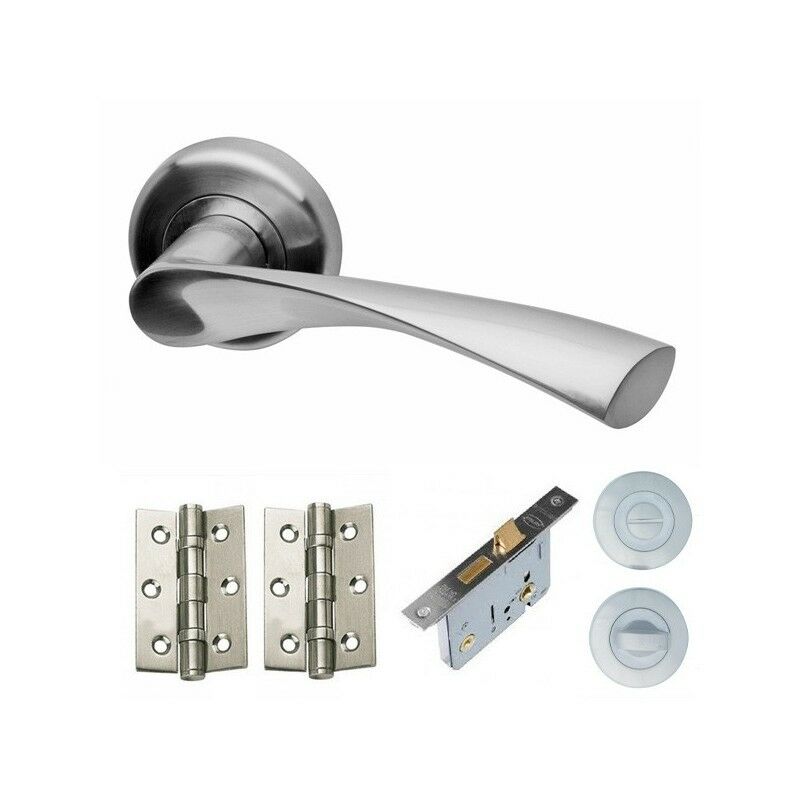 Astrid Satin Chrome Internal Door Handle Packs - Latch Lock Bathroom Door Packs