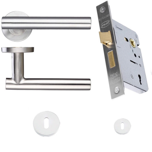 Satin Stainless Steel Motice 3 lever sash lock Door Handle Set For 35mm Door