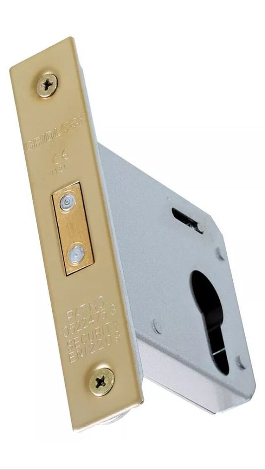 Gridlock 65mm (2.5") Euro Profile Mortice Deadlock Electro Brass