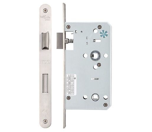 ZDL7860R - Satin Stainless Steel Radius Bathroom Din Lock 60mm Backset