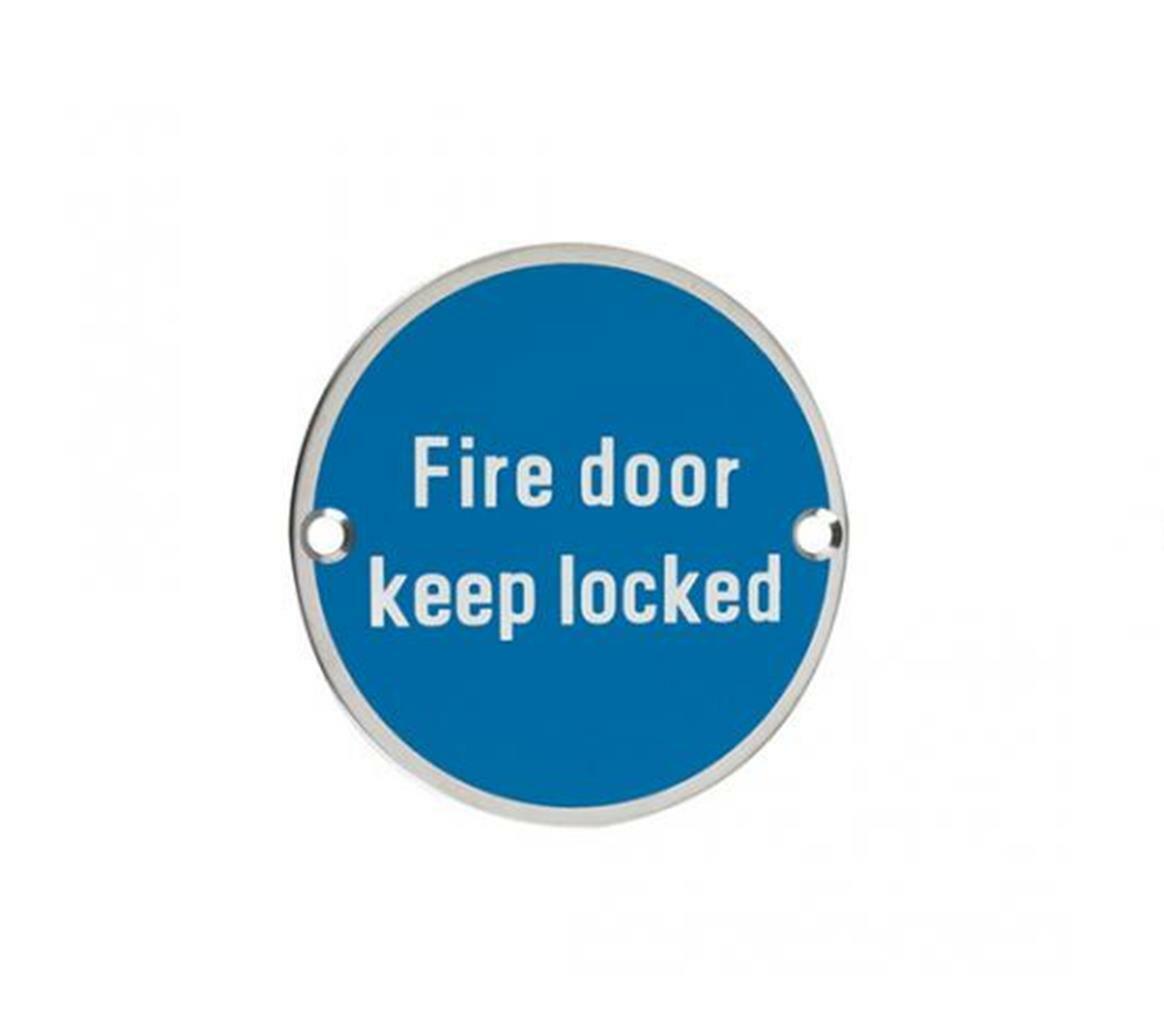 "FIRE DOOR KEEP LOCKED" 75mm (3") Circular Door Sign Symbol (Aluminium Or Steel)