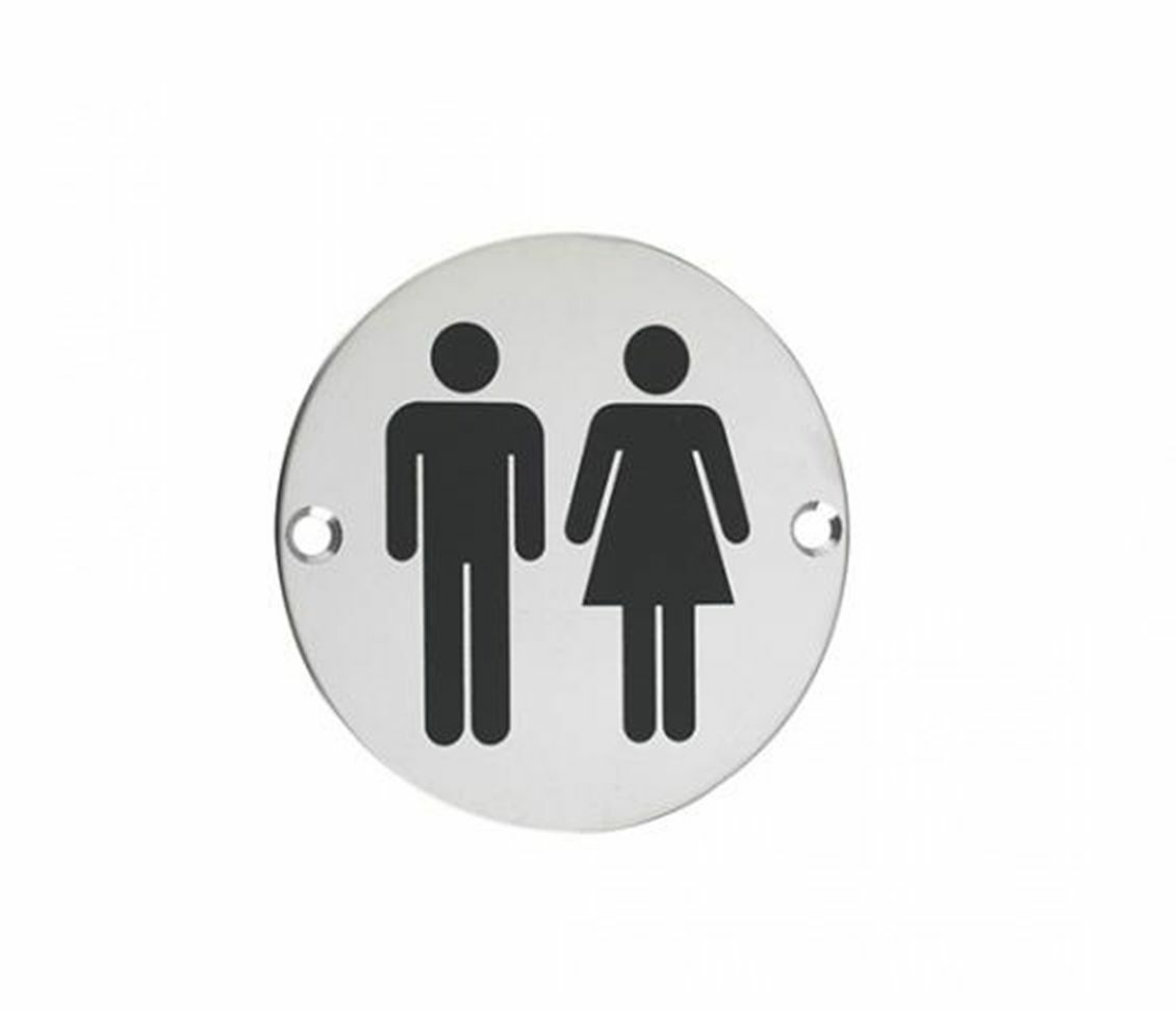 75mm (3") Unisex Circular Toilet WC Door Sign Symbol (Aluminium Or Steel Finish)