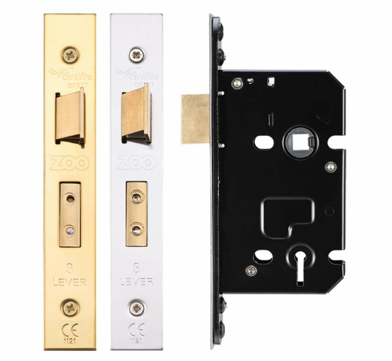ZSC3 - Mortice Door Sash Lock 3 Lever 64mm 2.5" Satin Stainless / Brass Finish