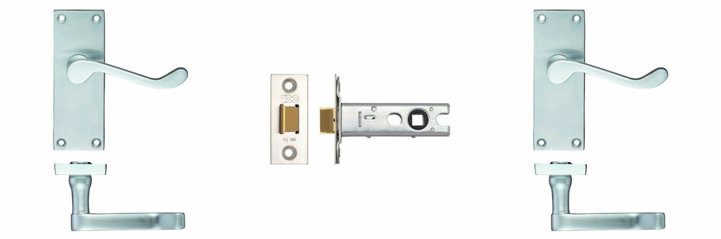 Satin Chrome Victorian Scroll Lever On Backplate & 64mm Latch Door Handle Set