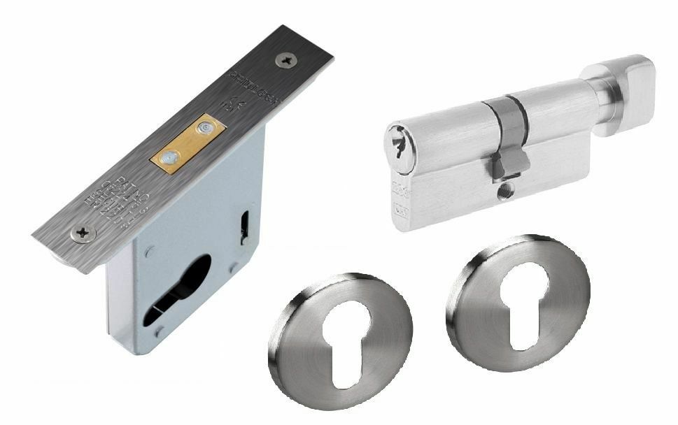 75mm Euro Profile Mortice Deadlock, Cylinder & Turn & Roses for 45mm Fire Doors