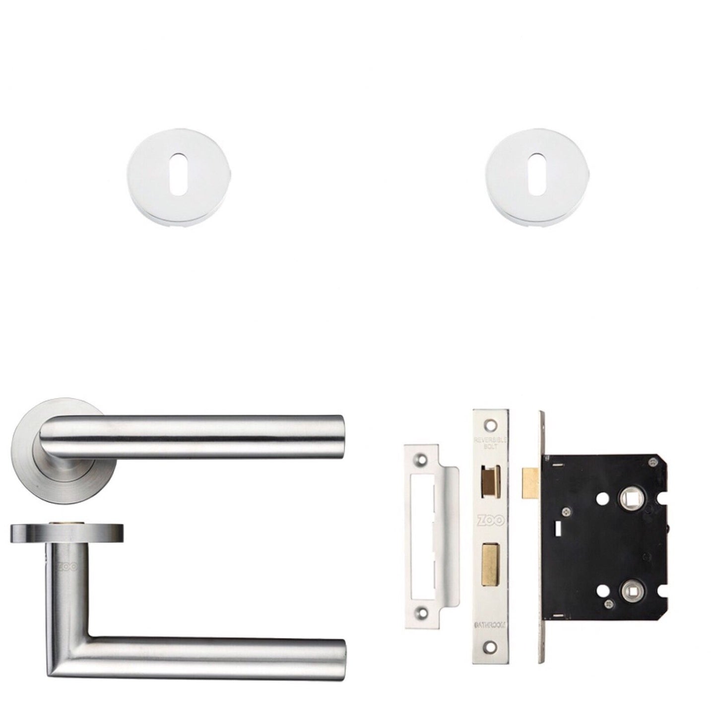 Satin Stainless Steel 3 lever Sash Lock Mitred Door Handle Lock Set Pack