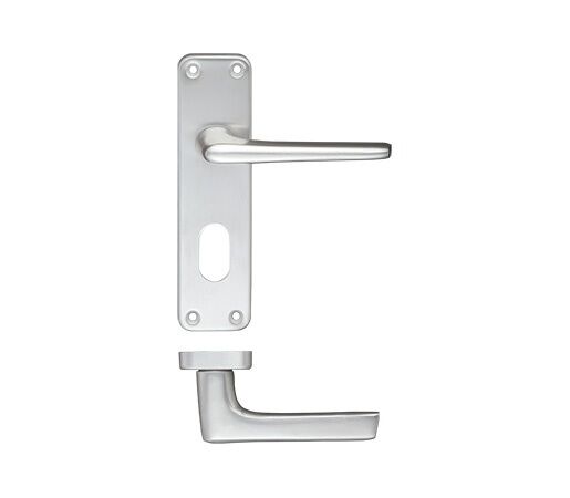 ZCA21OP- Pair Of Satin Aluminium Door Handles on Backplate Oval Profile Lock Set