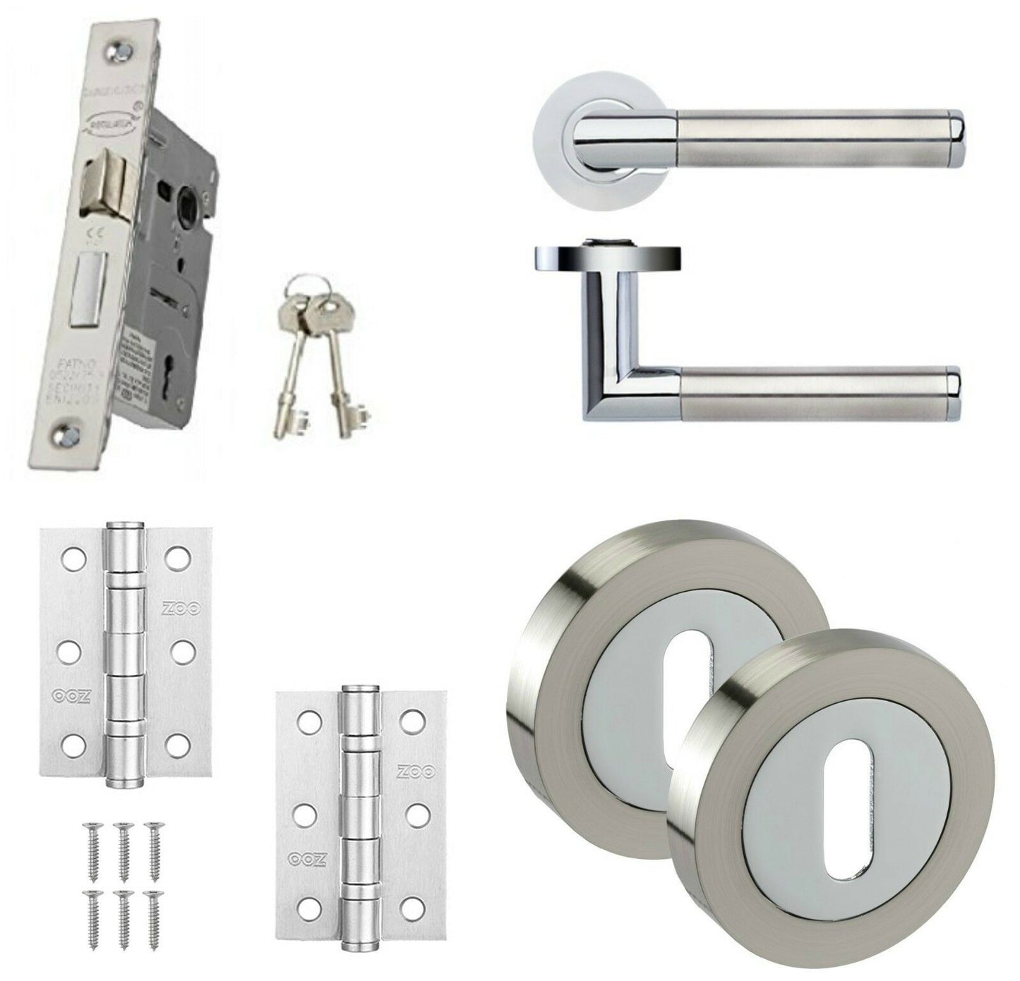 Dual Chrome Internal Door Handle Sets - Latch, Lock & Bathroom Door Handle Packs
