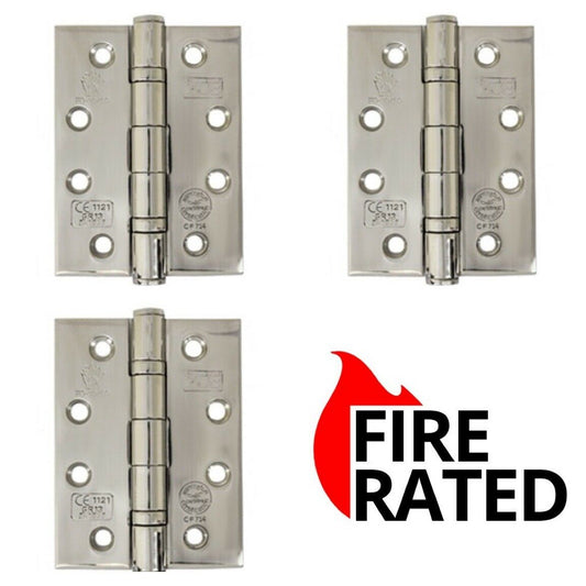 3 Pack Door Hinges Fire Rated Ball Bearing Hinge CE13 Polished Steel 4" x 3"