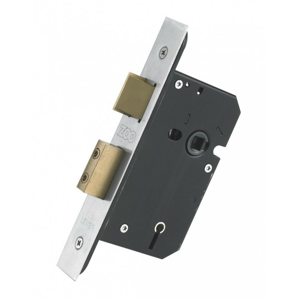 Mortice Door Sash Lock 3 Lever Satin Stainless Steel 2.5" / 64mm or 3" / 76mm