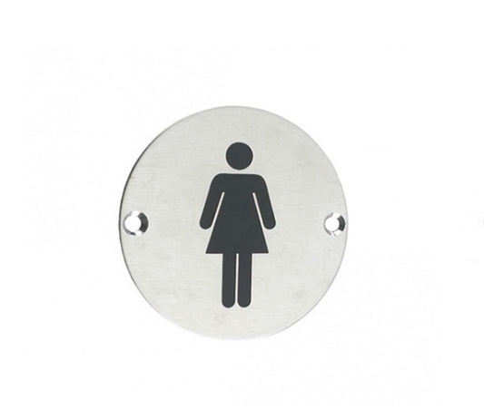 75mm (3") Female Circular Toilet WC Door Sign Symbol (Aluminium Or Steel Finish)