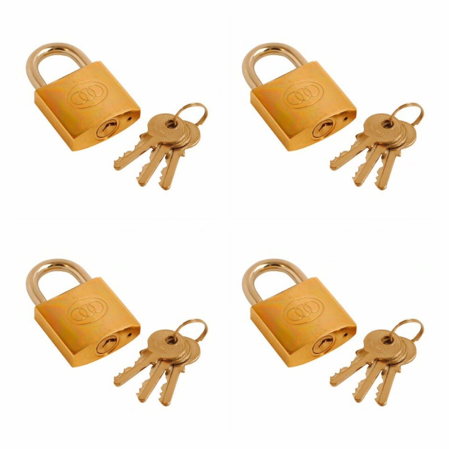 Tri Circle -  Pack of 4 38mm Keyed Alike Padlocks Solid Brass With 12 keys