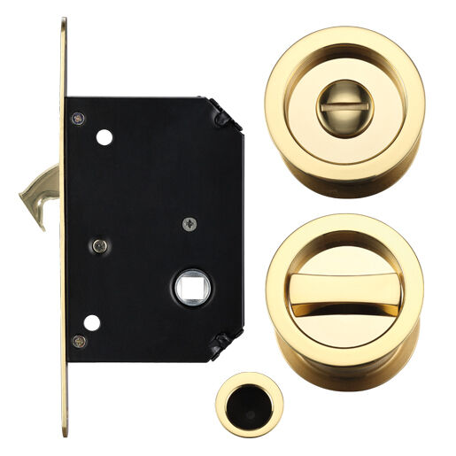 FB80 - Sliding Pocket door bathroom lock set c/w 2 flush pulls & end finger pull