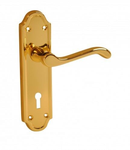6553 - Victorian Scroll Lock Lever Door Handle Brass 44 x 170mm Sets of 1-15