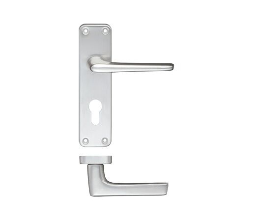 ZCA21EP- Pair Of Satin Aluminium Door Handles on Backplate Euro Profile Lock Set