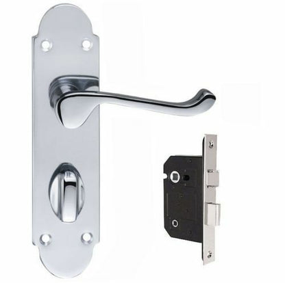 Epsom Bathroom door handle in Polished Chrome with lock included 63mm or 76mm