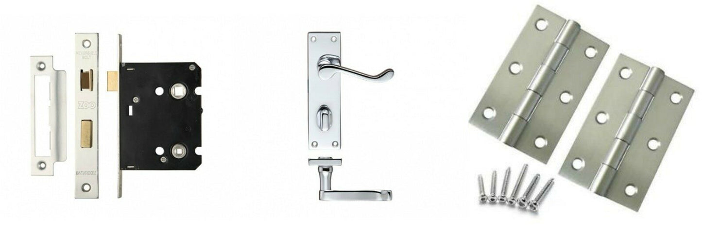 Victorian Scroll Chrome Internal Handles - Latch Lock Bathroom Door Handle Packs