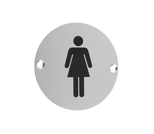 75mm (3") Female Circular Toilet WC Door Sign Symbol (Aluminium Or Steel Finish)