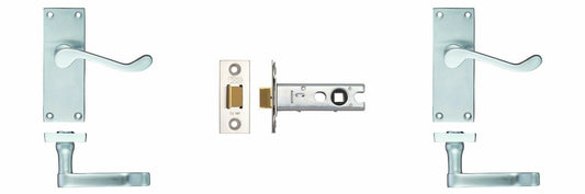 Satin Chrome Victorian Scroll Lever On Backplate & 76mm Latch Door Handle Set