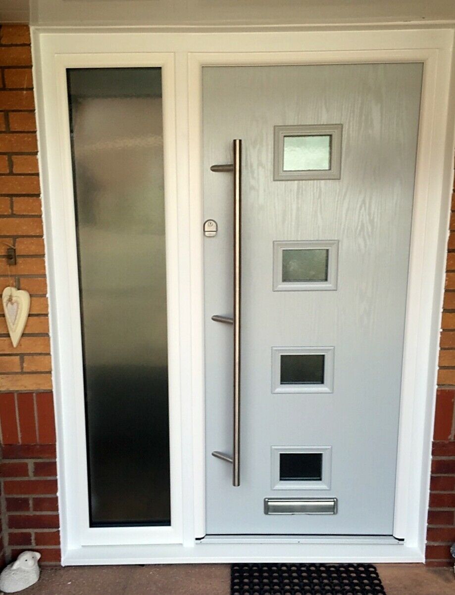 Pair Of Cranked Long Modern Stainless Steel Entrance Composite Door Pull Handles