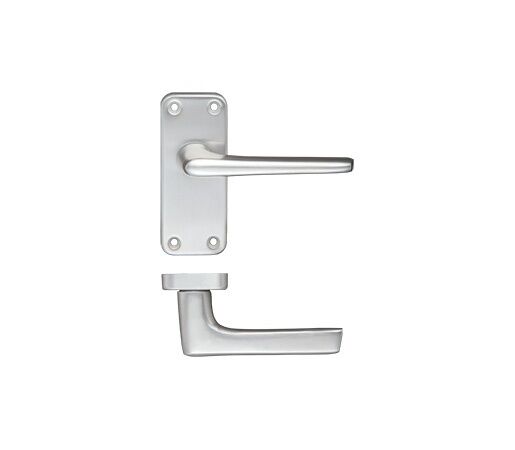 ZCA22- Pair Of Satin Aluminium Lever Door Handles on Backplate Latch Profile Set