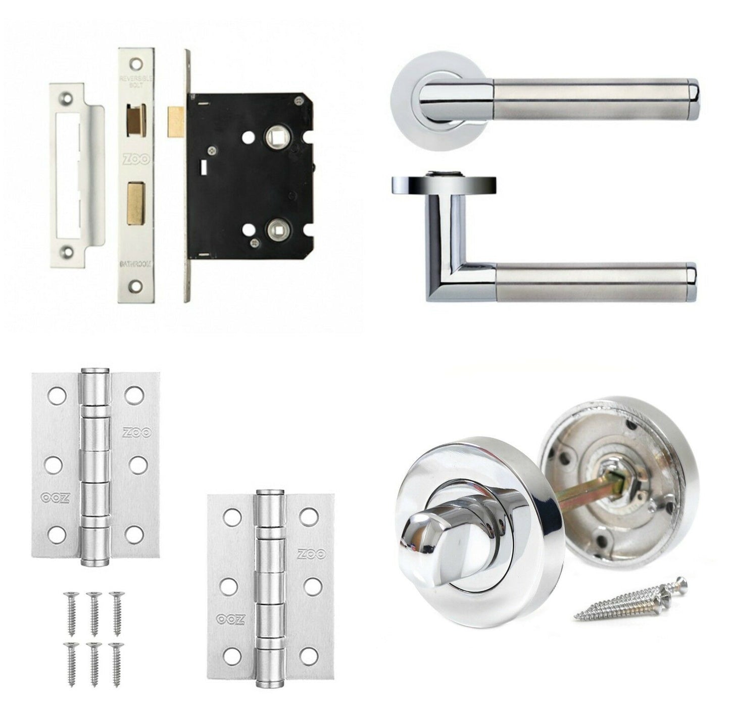 Dual Chrome Internal Door Handle Sets - Latch, Lock & Bathroom Door Handle Packs