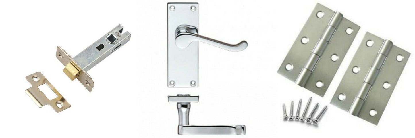 Victorian Scroll Chrome Internal Handles - Latch Lock Bathroom Door Handle Packs