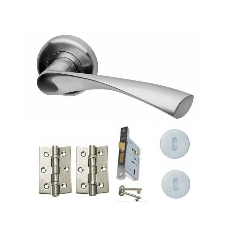Astrid Satin Chrome Internal Door Handle Packs - Latch Lock Bathroom Door Packs
