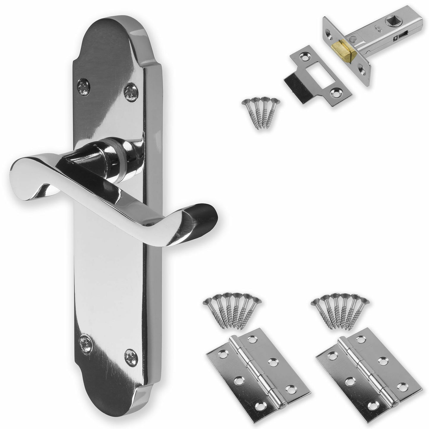 Polished Chrome Door Handle Blenheim Set Pack Latch Lock Bathroom Privacy Scroll