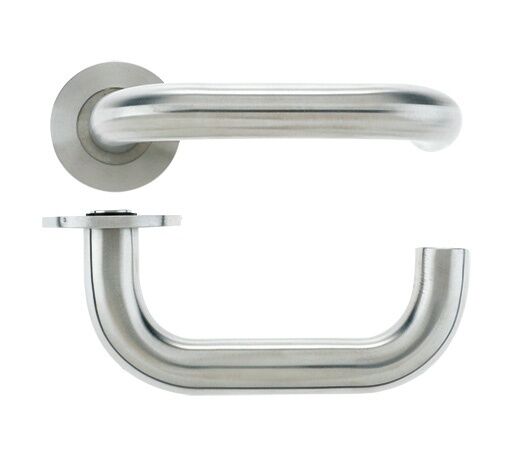VS080 - Fire Rated 21mm Satin Stainless Steel Door Handle Lever Return On Rose