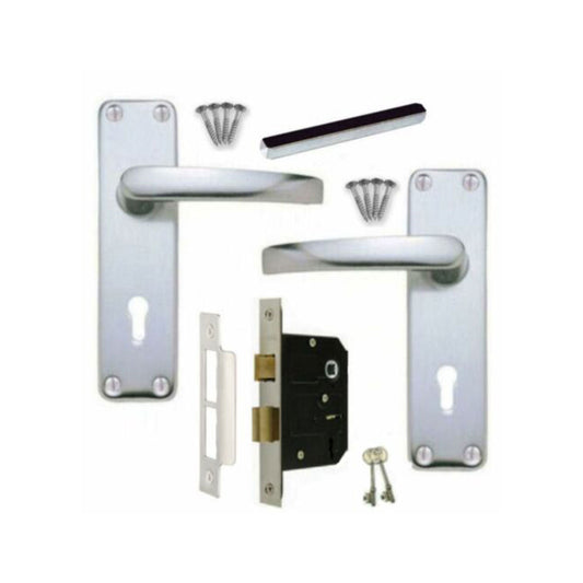 Aluminium Handles Lever Lock Door Handle Set +3 Lever 64mm Sashlock +2 Keys SAA
