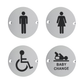 4 Pack of Steel WC Toilet Door Signs 3" MALE, FEMALE, DISABLED & BABY CHANGE