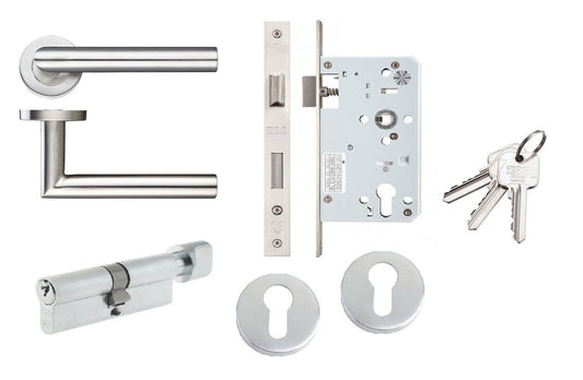 Commercial Quality Mitred Lever Door Handle Locksets for 45mm Fire Doors.