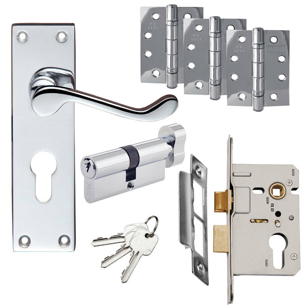 Victorian Scroll Door Handle Set - Euro Lock - Multiple Occupancy Door Pack