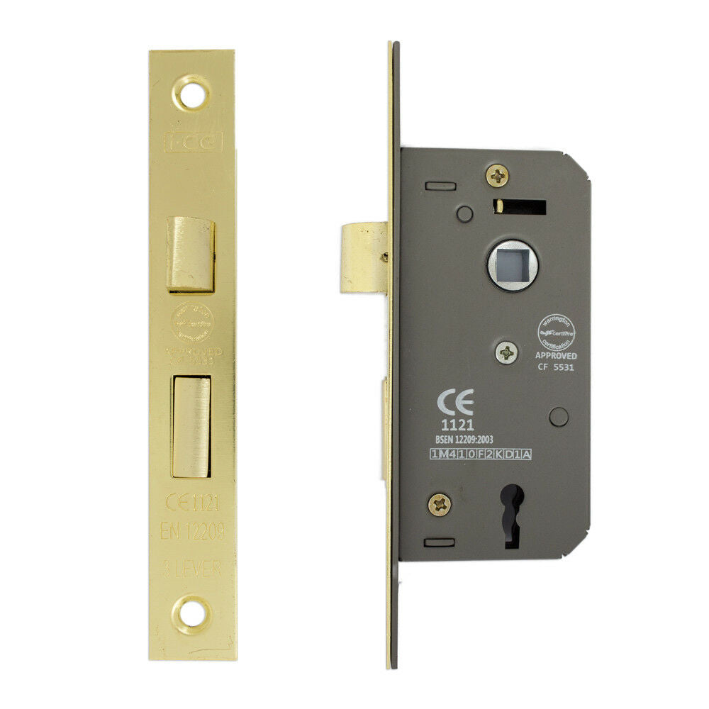 Fire Rated Electro Brass CE Rated 3 Lever Sashlock 50 mm by i-CE Locking Systems