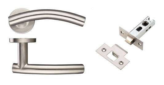 Brushed Stainless Steel Arched Door Handle Latch Set