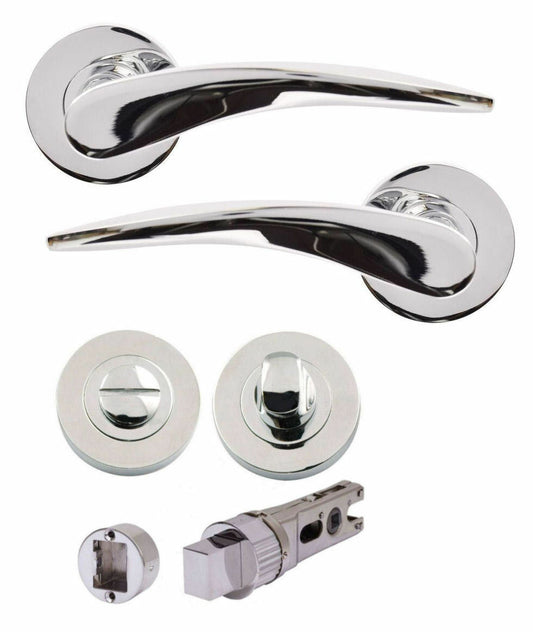 JIGTECH Quick Fit System VECTA Lever on Rose Door Handles Chrome / Satin WC Sets