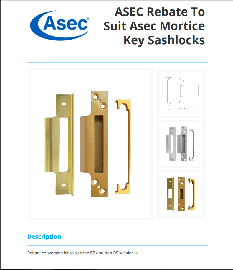 ASEC AS1087 Rebate To Suit Asec Mortice Key Sashlocks -25mm-Brass