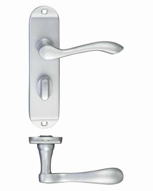 FB023SC Arundel Lever Handle on 175 x 42mm Bathroom Backplate Satin Chrome