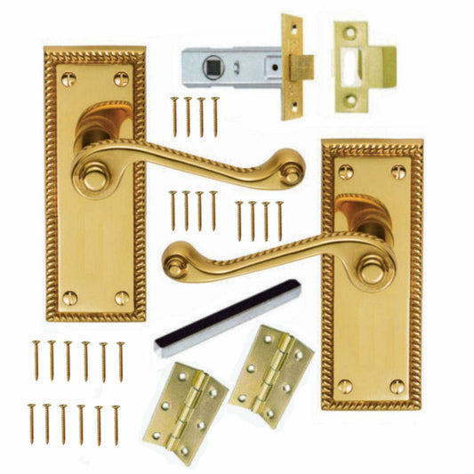 Polished Brass Georgian Door Handle Packs Lever LOCK, LATCH PRIVACY or BATHROOM